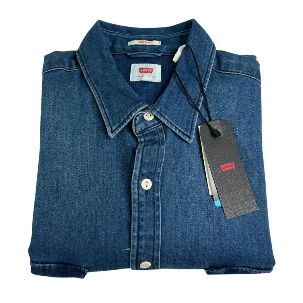 5-36 LEVI'S Men's NWT $98 Button Up Top Dress Shirt COOLMAX Blue Large